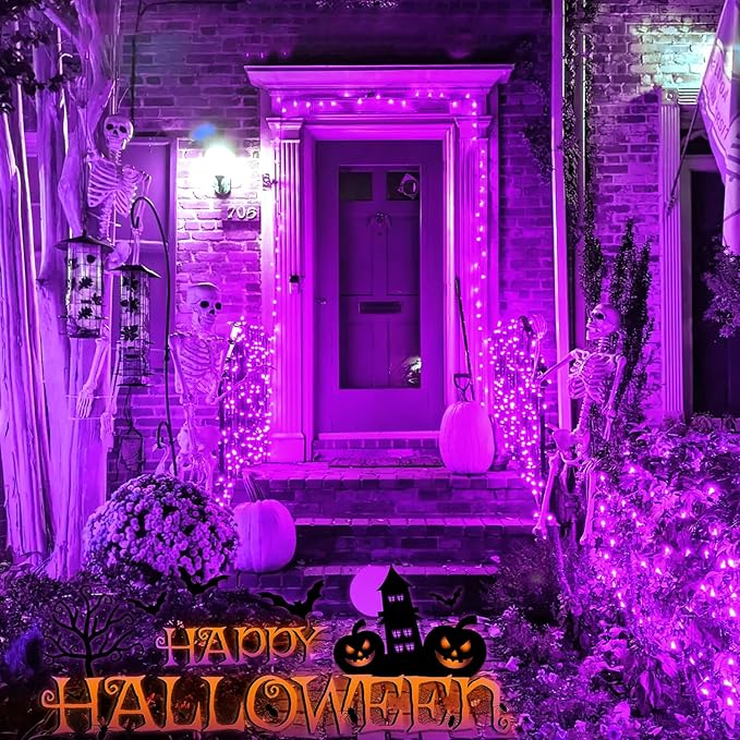 66FT 200 LED Outdoor String Lights, Purple Halloween Lights Waterproof 8 Modes, Connectable Halloween Decorations Lights Clear Wire for Indoor House Bedroom Tree Patio Garden Party