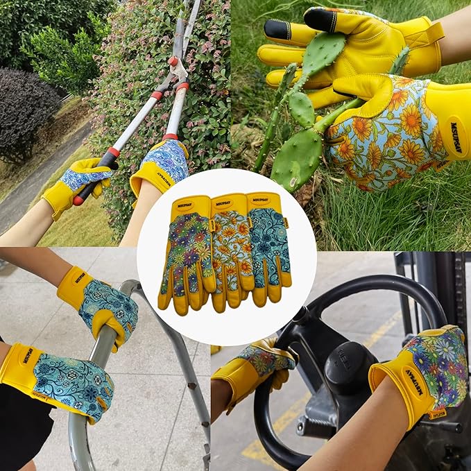 Thorn Proof&Puncture Resistant Gardening Gloves with Grip,Garden Glove for Women, Leather Yard Work Gifts