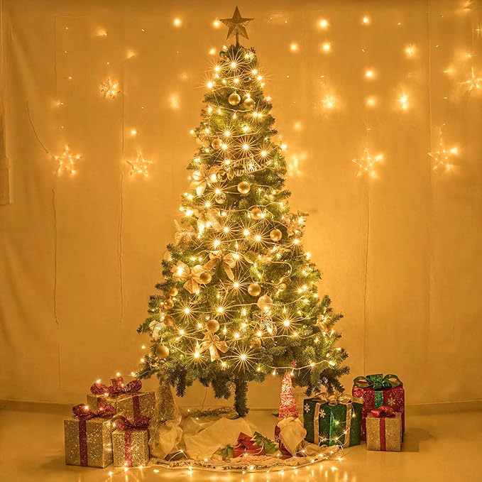 262FT 800 LED Christmas Lights Outdoor, String Lights for Indoor with 8 Modes Waterproof, Plug in Twinkle Light Clear Wire for Bedroom, Tree, Patio, Garden, Party Decorations, Warm White