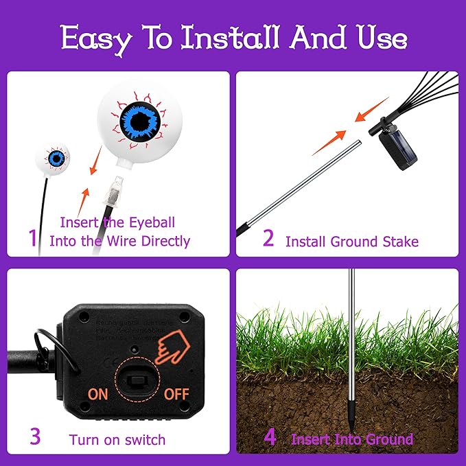 Kohlrabi 4 Pack 24 LED Solar Scary Eyeball Swaying Lights, Solar Firefly Lights Waterproof for Outdoor Garden Yard Lawn Party Flower Bed Decor