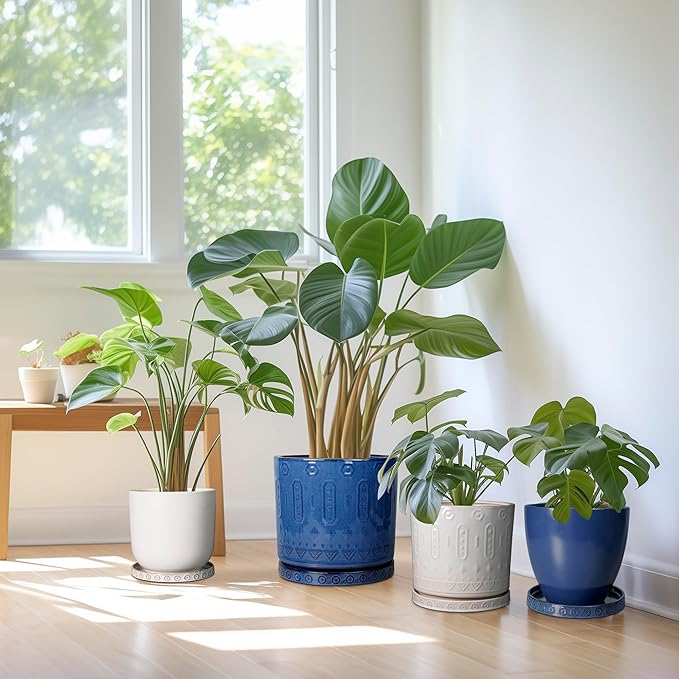 Plant Saucer 9.3 Inch - Ceramic Plant Saucer for Indoors Outdoors Plant Water Catcher Tray Plant Drainage Tray Decorative Flower Pot Saucer Plant Plates Blue