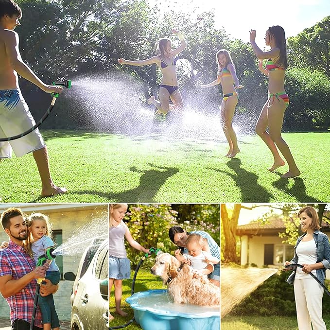 75 ft Garden Hose - 2025 New Upgraded Flexible Water Hose - Ultra Lightweight Kink-free Car Washing Pipe with 10 Function Sprayer and 3/4" Solid Brass Fittings - Durable,Leak proof Garden Hoses