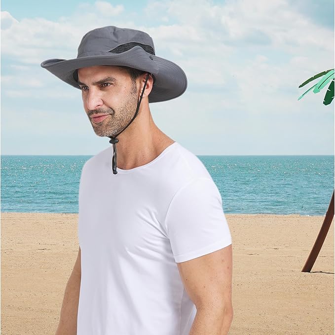 PFFY Sun Bucket Hats for Men Women 3” Wide Brim UPF 50+ Fishing & Beach Hat