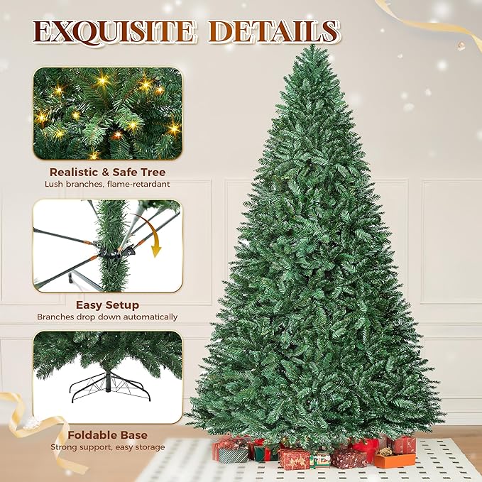 HOLLO STAR 12 ft Prelit Christmas Tree with 1086 LED Lights, App Control, Artificial Christmas Tree with Multi-Color RGBW Lights, 3993 Branch Tips, Metal Base, Easy to Assemble, for Home, Party