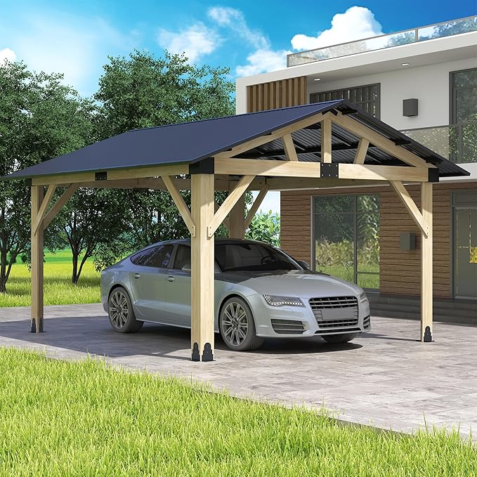 Wood Gazebo 12'x14', Cedar Wooden Gazebos, Outdoor Hardtop Gazebo with Waterproof Steel Roof, Fit Patio, Backyard, Garden, Lawns, Porch