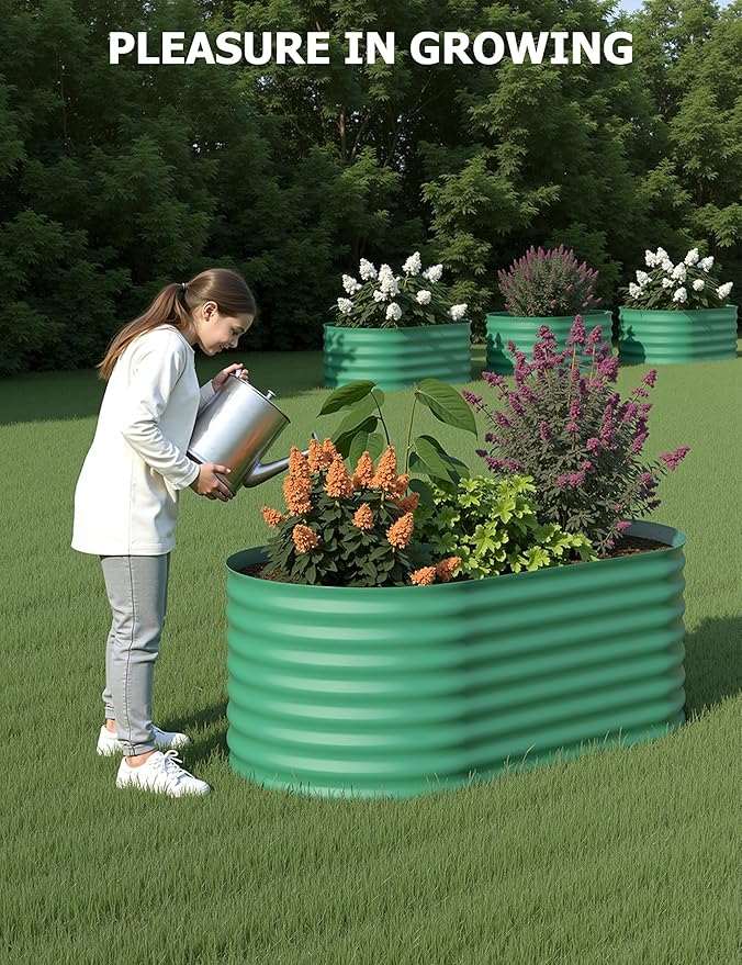 2 Pcs Raised Garden Beds Outdoor 4x2x2 ft - Galvanized Steel Planter Box for Vegetables, Flowers, Rust-Resistant Garden Box, Easy Assembly Raised Beds, Durable Planters for Outdoor Plants, Green