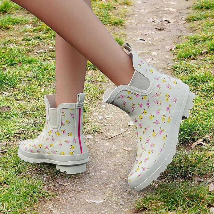 SWIFTFROG Rain Boots for Women - Waterproof Ankle Garden Shoes Anti-Slipping Floral Printed Rainboots for Ladies Stylish Light Ankle Rain Shoes, Women's Rain Footwear