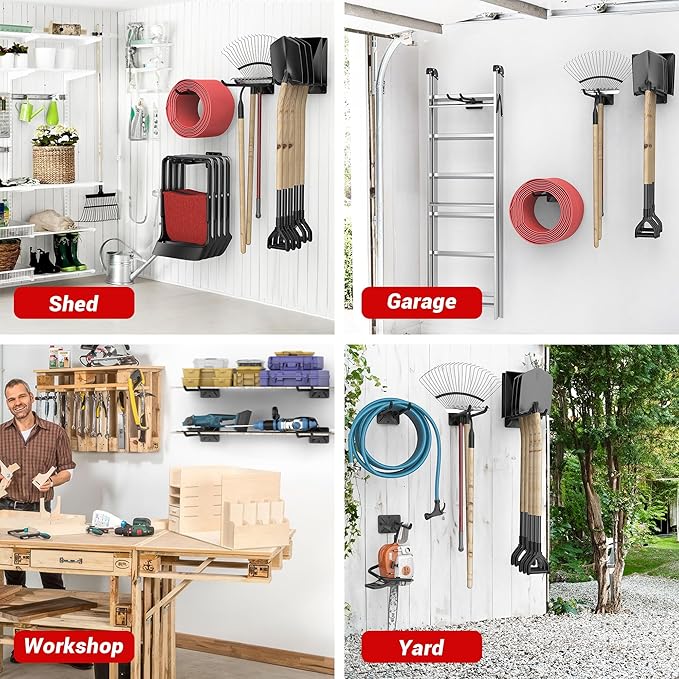 Ultrawall Garage Storage Hooks, Heavy Duty Steel Tool Organizer, 12.4 Inch Wall Mount Hangers Racks for Car Tires, Ladders, Chairs, Ropes and Garden Tools, 4 Pack