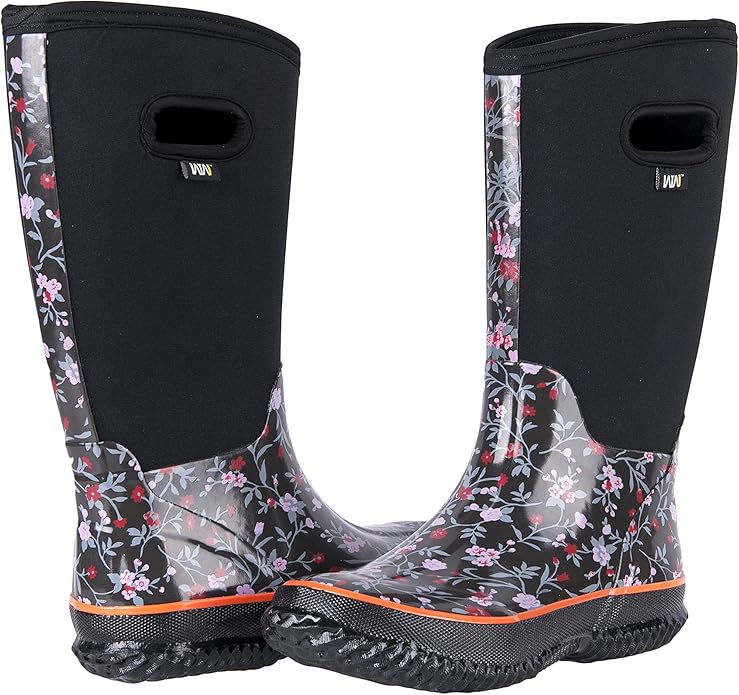 WTW Mid Calf Rain Boots for Women - Waterproof Insulated Neoprene Mud Boots Outdoor Hunting Garden Boots