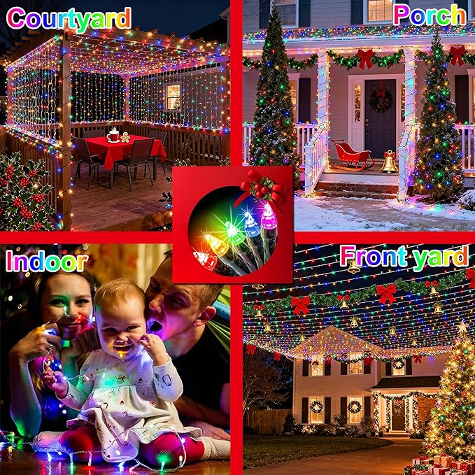350LED 90FT Christmas Lights Indoor Outdoor, 12 Modes Multicolor Outdoor String Lights with Timer & Dimmable, Green Wire Christmas String Lights for Tree Patio Yard Fence Bedroom Wedding Garden Decor