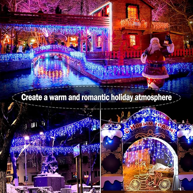 KNONEW 164FT 1600 LED Christmas Lights Outdoor Decoration Blue Timer 8Modes Hanging Fairy String Lights with 320 Drops, Plug in Waterproof Indoor Decor for Holiday Wedding Party Window Garden