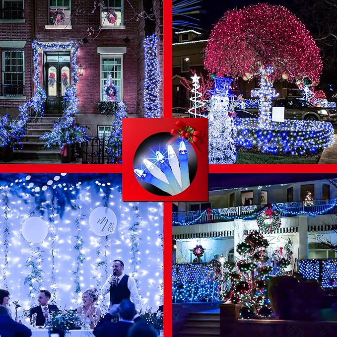 750 LED Christmas Lights Outdoor Use, 246ft 8 Lighting Modes Fairy Lights for Outside, Christmas Tree Lights IP44 Waterproof for Xmas Patio Yard Fence Deck Balcony Garden Decor Blue & Cool White