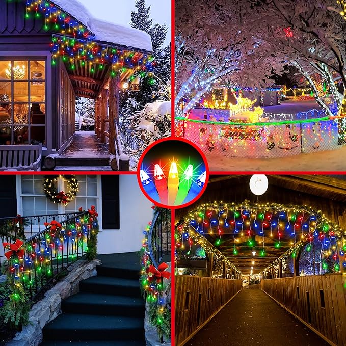 504LED 50ft Christmas Lights, 112Drops 12 Modes Multicolor Christmas String Lights Outdoor Dimmable, Waterproof Christmas Decoration Fairy Lights with Timer for Indoor Eaves Party Patio Window Fence