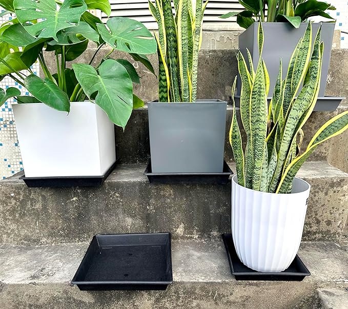 Square Plant Saucer 16 Inch 2 Pack 10 14 16 18 20 Plant Trays for Pots Heavy Duty Plastic Plant Saucers for Indoors Outdoors, Flower Pot No Holes Plant Drip Trays
