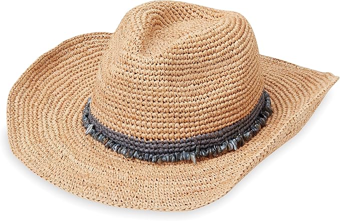 Wallaroo Hat Company Women’s Tahiti Cowboy (Dusty Blue) – Raffia Straw Western Hat | Wide Brim Sun Protection | Adjustable Fit, Natural Fiber, Stylish Festival & Outdoor Sun Hat