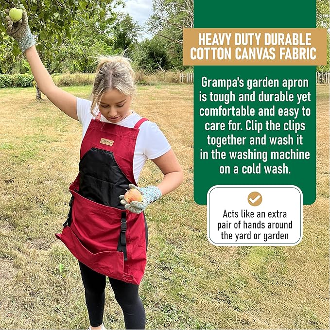 Grampa's Garden Apron - Cross Back Gardening Apron With Pockets For Women & Men | Harvest Apron with Large Kangaroo Pouch