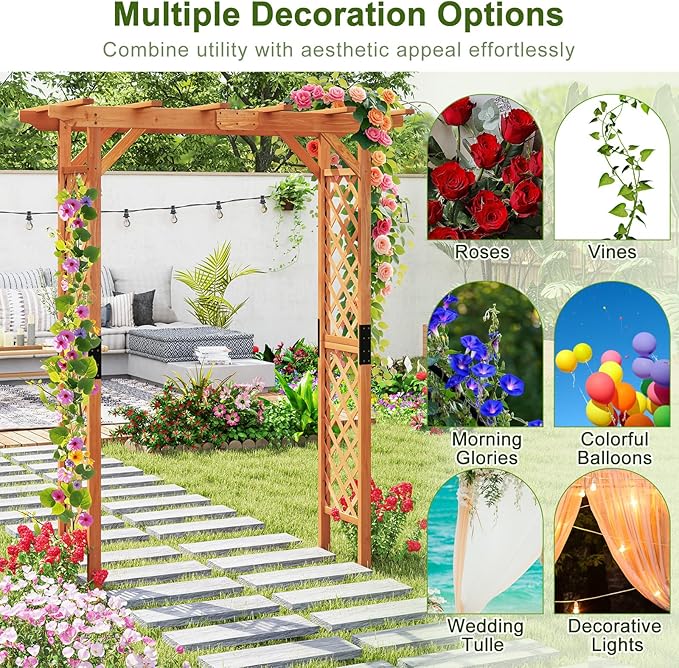 Giantex 7FT Wood Garden Arbor Trellis, Wedding Arch for Outdoor Patio Birthday Bridal Party Prom Decoration, Garden Trellis Pergola Arbor for Climbing Plant Rose Vines