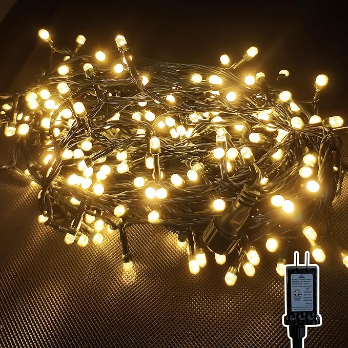 ULG Christmas Tree Lights, 300 LED 110FT Waterproof Christmas String Lights with 8 Modes for Indoor/Outdoor Xmas Tree Decor, Bubble LED Warm White, Adapter Included