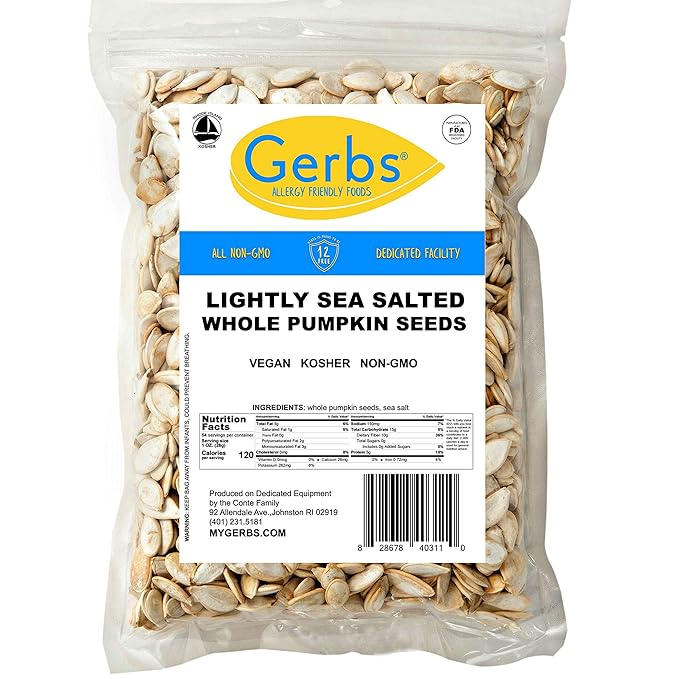 Lightly Sea Salted Pumpkin Seeds in Shell by Gerbs - 4 LBS - Top 11 Food Allergen Free & Non GMO - Vegan & Kosher – Premium Whole Roasted Pepitas – COG USA