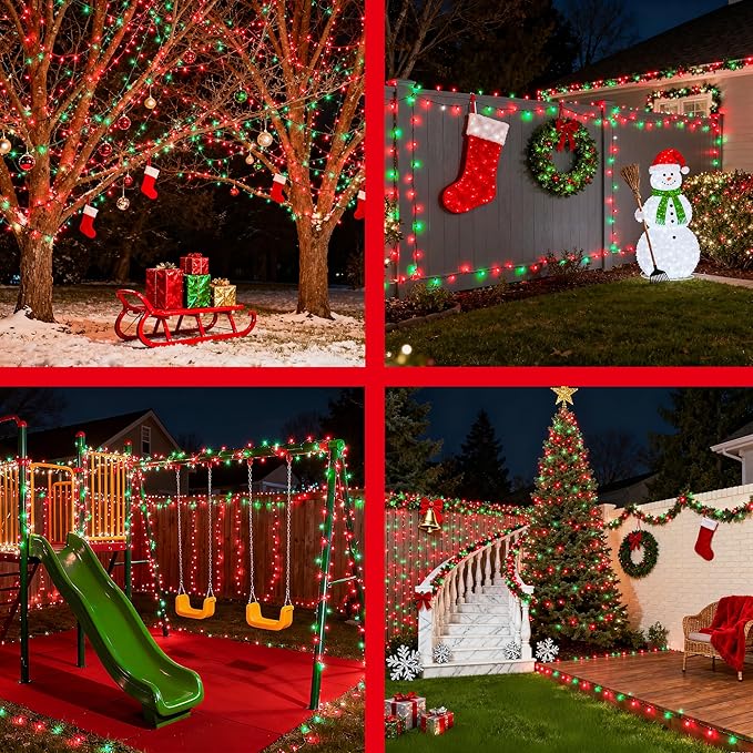 1500LED Christmas Lights Outdoor Use, 470ft 12 Modes Red and Green LED String Lights with Timer Dimmable, Waterproof Christmas Tree Lights for Xmas Patio Yard Fence Balcony Garden Party Decor