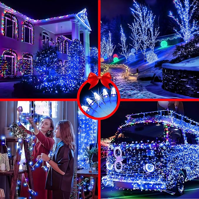 1500 LED 502FT Christmas String Lights Outdoor, Christmas Light with 8 Lighting Modes& Timer & Memory, Plug in Outdoor Waterproof Clear Wire Twinkle Light for for Xmas Yard Tree Party Decor Blue