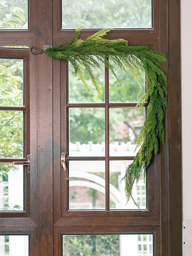 6FT Cedar Garland Realistic Faux Pine Cypress Garland for Mantle Stairs Fireplace Table Front Door Wall Indoor Outdoor Christmas Xmas Decor Holiday Decorations