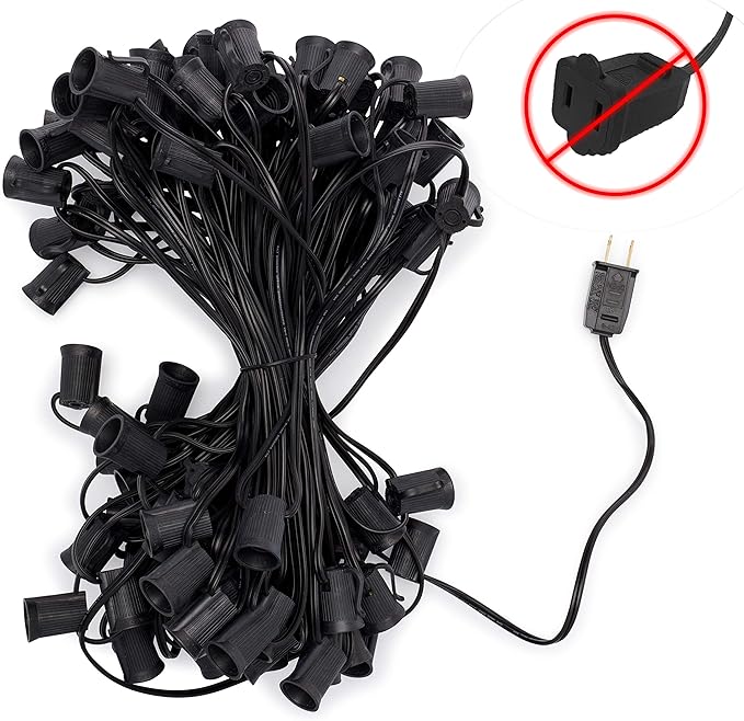 HLO Lighting C9 Light Stringer | Thick Commercial Grade SPT-2 Wire | for Use with C9 String Lights | 12" Socket Spacing | 100-Foot Black Wire