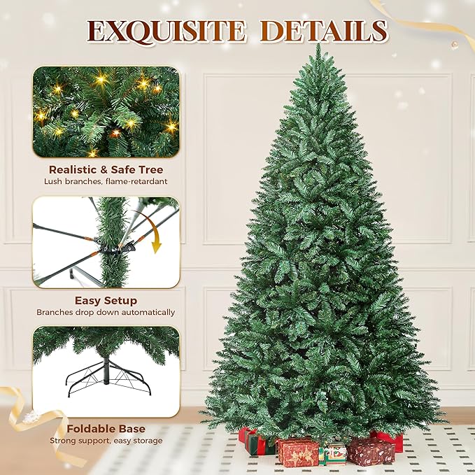 HOLLO STAR 9 ft Prelit Christmas Tree with 589 LED Lights, App Control, Artificial Christmas Tree with Multi-Color RGBW Lights, 2117 Branch Tips, Metal Base, Easy to Assemble, for Home, Party