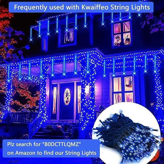 Kwaiffeo Outdoor Christmas Decorations, 24 Tubes(Equivalent to 3 Sets of 8-Tubes) LED Meteor Shower Lights for Xmas Halloween Decor Yard Lawn Outside Party, Outdoor Lighted Christmas-Themed Ornaments