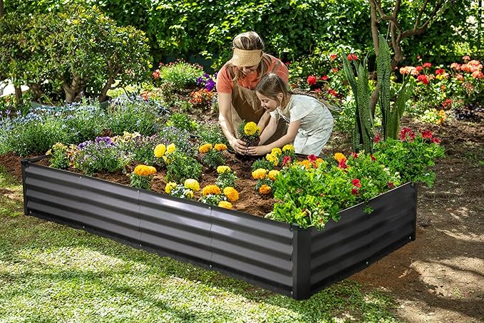 Galvanized Raised Garden Beds Outdoor // 6×3×1 ft Planter Raised Beds for Gardening, Vegetables, Flowers // Large Metal Garden Box // Patented Tool-Free Design (Dark Gray)