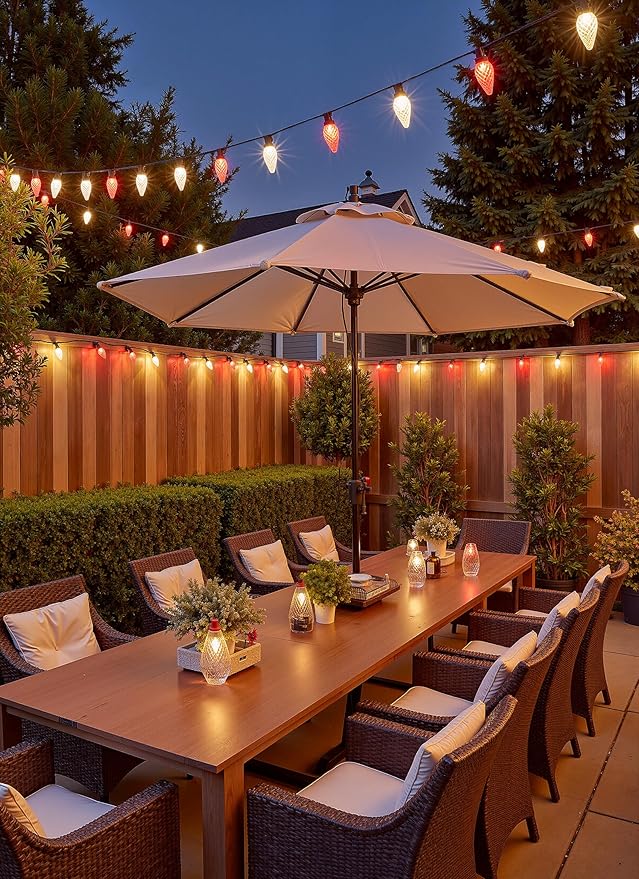 Brightown C9 Christmas Lights Outdoor, 114FT 150 LED Red and Warm White String Lights with Timer, 8 Modes, UL Listed Waterproof Connectable Christmas Tree Lights for House, Roof, Garden, Patio Decor