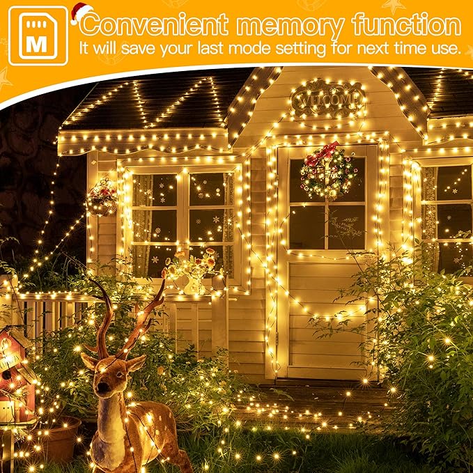 Ollny Christmas Lights 1000 LED 330 FT, IP67 Waterproof Plug in Christmas Tree Lights with Remote, 8 Modes, 3 Timers, Dimmable, House Xmas Indoor Decorations String Light (Warm White)