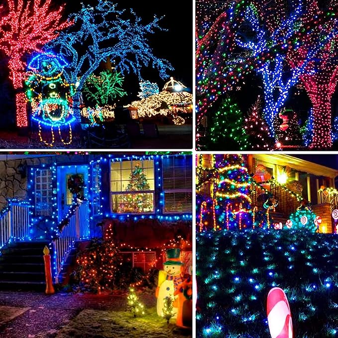 Dazzle Bright 300 LED Christmas String Lights, 100 FT Connectable Waterproof String Lights Green Wire with 8 Modes, Xmas Vintage Decorations for Indoor Outdoor Party Yard Garden Decor (Blue)