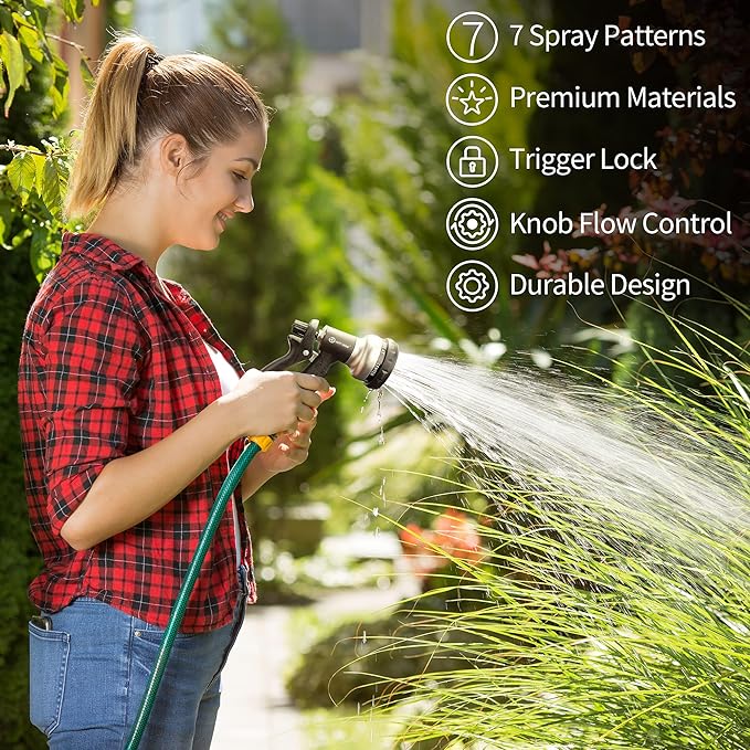 AUTOMAN-Garden-Hose-Nozzle, ABS Water Spray Nozzle, 7 Adjustable Watering Patterns, Slip Resistant for Watering Plants, Lawn& Garden, Washing Cars, Cleaning, Showering Pets & Outdoor Fun.Silver Color