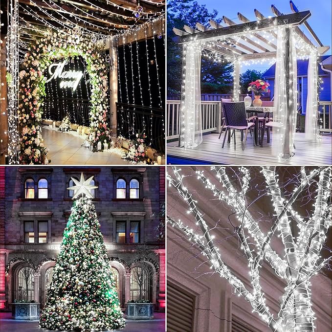 KNONEW 403ft 1000 LED Christmas String Lights Outdoor Color Changing 11 Modes Timer Fairy Light Plug in Waterproof Lights for Xmas Tree Yard Wedding Decorations (Cool White to Multicolor)