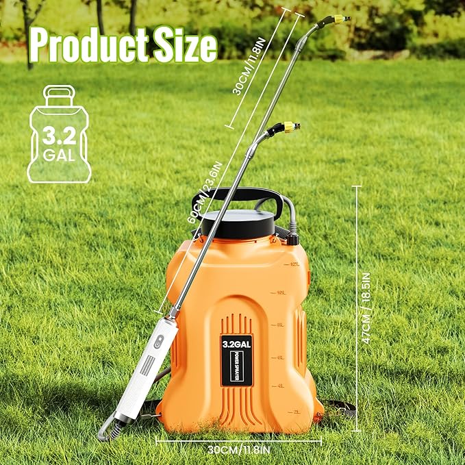 Sprayers in Lawn and Garden - 3.6 Gallon Battery Powered Sprayer with Pump, Telescopic Wand,Water Hose Nozzle - Portable Yard Sprayer for Weed Control, Fertilizing, Watering(Oranger)