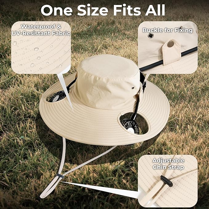 2-in-1 Hands-Free Hat Fan Neck Fan UPF 50+ Wide Brim Sun Hat 16Hrs Running 3-Speed Fishing Essentials for Men Women