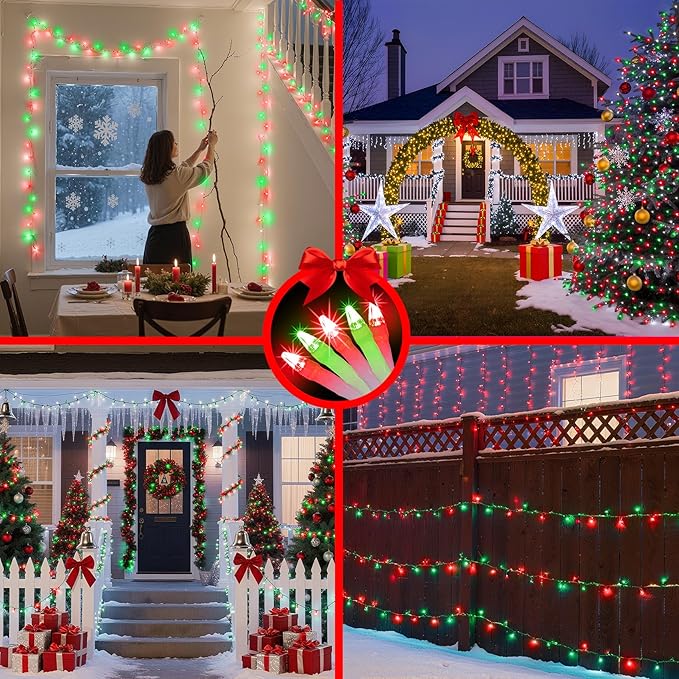 750 LED 240FT Christmas String Lights Outdoor, 12 Pro Modes and Timer Memory & Brightness, Plug in Outdoor Waterproof Clear Wire Twinkle Light for for Xmas Yard Tree Wedding Party Decor (Red & Green)