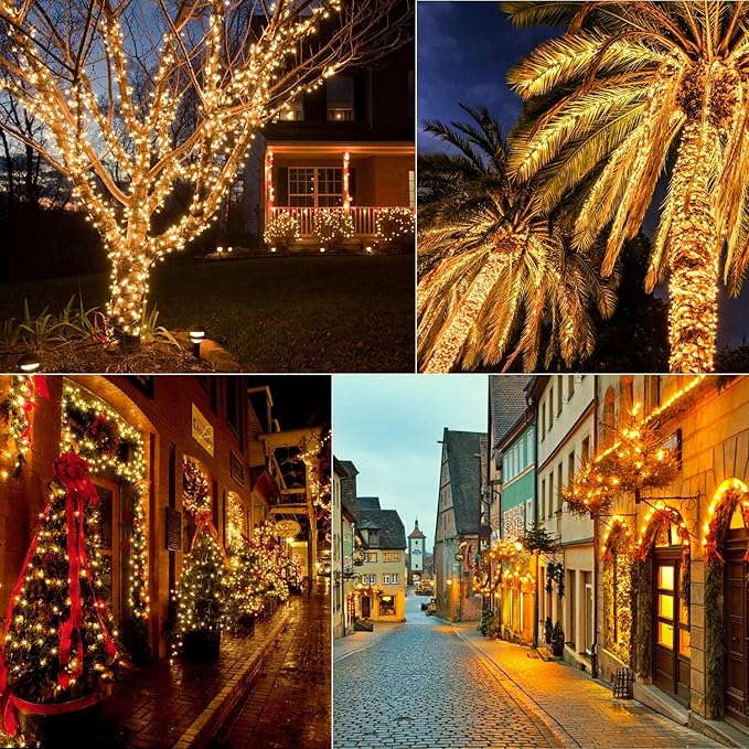 LED Christmas Mini Lights, 108 Feet 300 LED Clear Bulbs String Lights with 8 Light Modes, Connectable Fairy Lights Plug in for Outdoor Xmas Trees Garland Wreath Holiday Decorations, Warm White