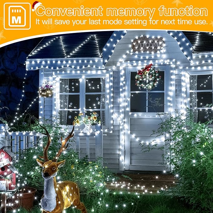 Ollny Christmas Lights 800 LED 262 FT Plug in, IP67 Waterproof Green Wire Outdoor Christmas Lights with Remote, 8 Modes and Timer Christmas Tree Light for House Indoor Xmas Decorations (Cool White)