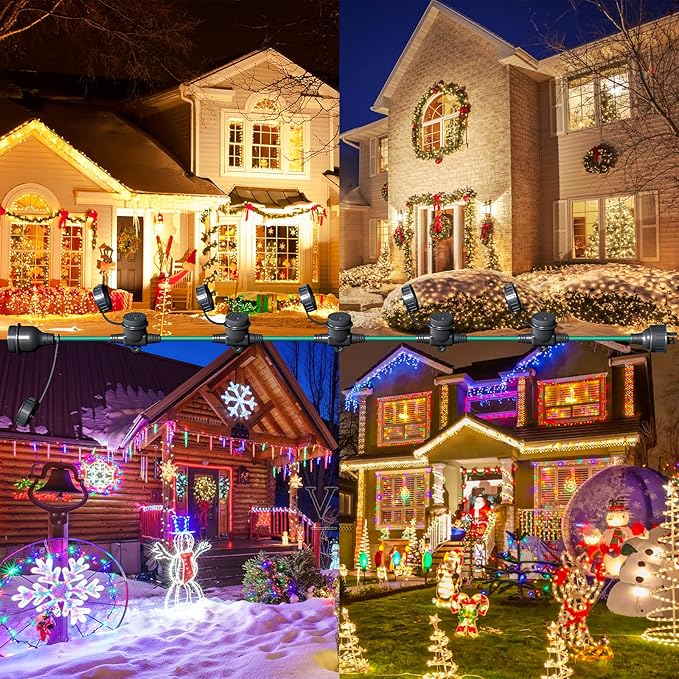 50FT Green Outdoor Extension Cord, Evenly Spaced 6 Outlets Plugs with Waterproof Cover, 16/3 SJTW Weatherproof Multiple Outlets Wire for Holiday Light and Halloween Christmas Decoration, ETL Listed