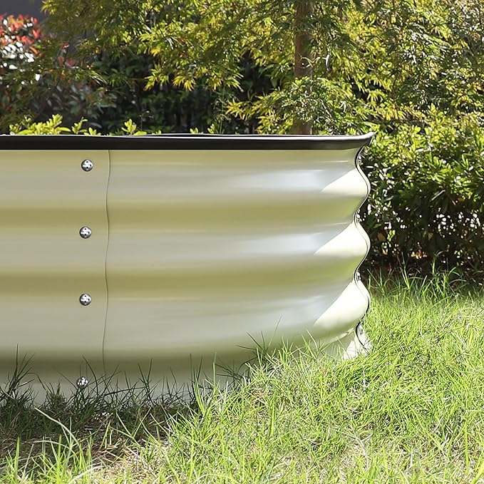 MUPATER 8x2x1 ft Raised Garden Bed Outdoor for Vegetables, 9-in-1 Galvanized Metal Planter Box, 11.1'' H Modular Garden Bed Kit Oval for Herbs and Flowers, Pearl White