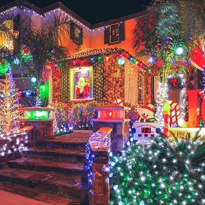 KNONEW 600ft 1500 LED Christmas String Lights Outdoor Green Wire 8 Modes & Timer Fairy Light Plug in Waterproof Patio Lights for Xmas Yard Tree Wedding Party Holiday Decorations (Cool White)