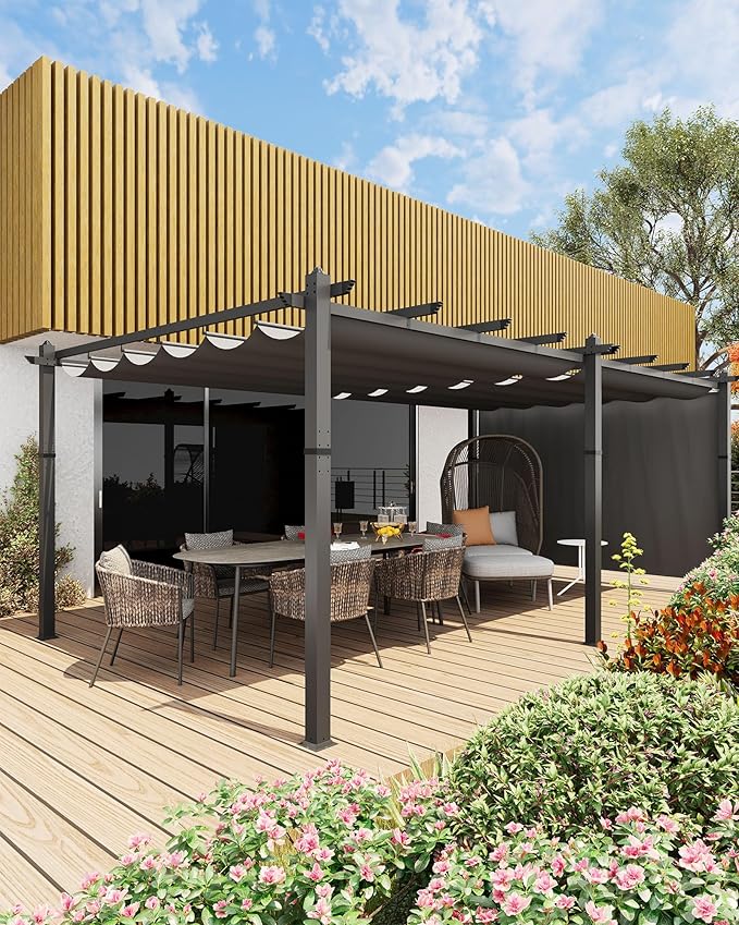 Garvee 12x20 Ft Aluminum Pergola Oversize Outdoor Metal Gazebo with Retractable Canopy Outdoor Shelter for Modern Backyard Deck Porch Grape Trellis(Gray)