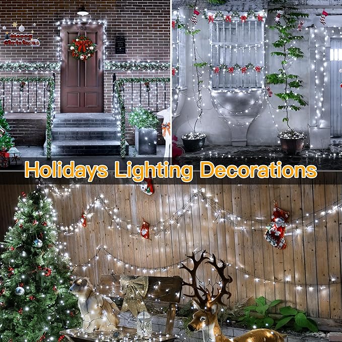 Ollny 500LED 164FT Long Christmas Tree Lights with 8 Modes Remote Timer IP44 Waterproof, Outdoor Christmas Lights for Tree House Yard Outside Xmas Decorations White