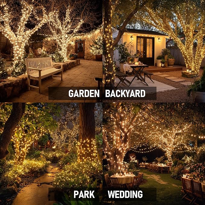 TW SHINE Christmas Lights, 600 LED 196FT Christmas String Lights Plug-in with 8 Modes Timer and Remote, Waterproof Outdoor Decorations for Bedroom Wedding Party Yard Tree Decor, Warm White