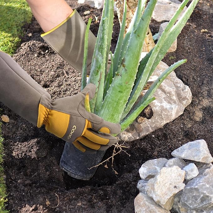 COOLJOB Thorn Proof Rose Pruning Garden Gloves for Women, Long Sleeve Padded Yard Work for Bush, Blackberry, Cactus, Heavy Duty/Puncture Resistant/Machine Washable, Large, Yellow