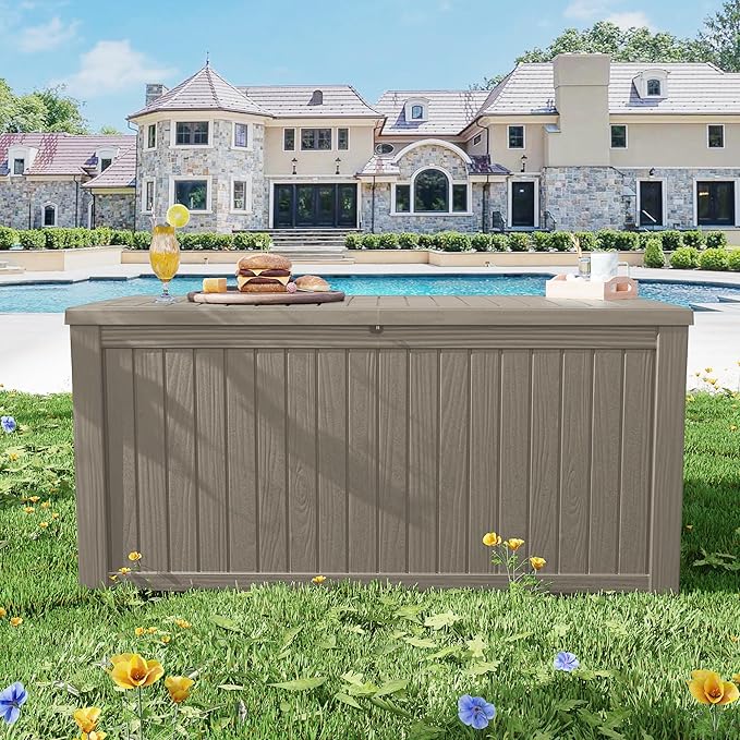 EasyUp 152 Gallon Deck Box Waterproof, UV Resistant Resin Outdoor Storage Box with Hydraulic Rod, Lockable Design and Enhanced Durability for Patio, Garden, and Poolside Use