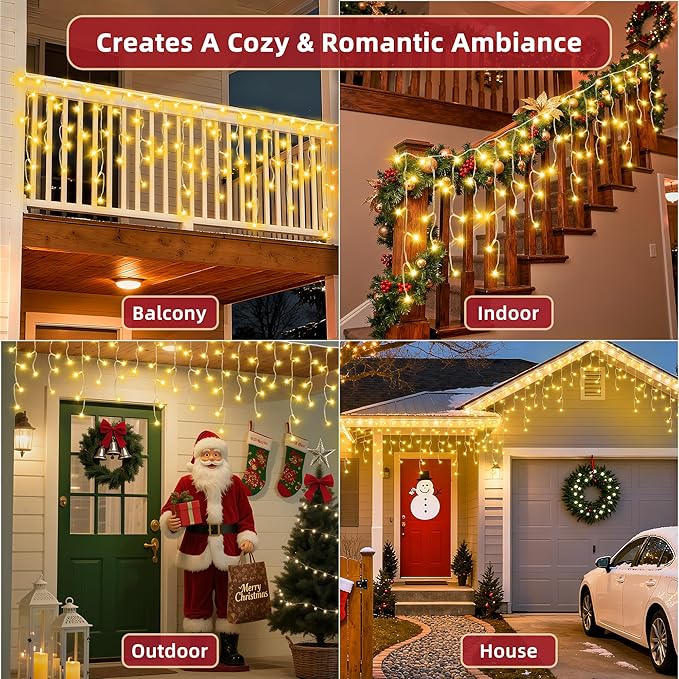 504 LED Christmas Lights Outdoor 50FT with 112 Drops, Christmas Decorations Hanging Lights 12 Modes, Dimmable Outsite Fairy String Lights for Wedding Party Holiday Winter Wonderland Decor Warm White