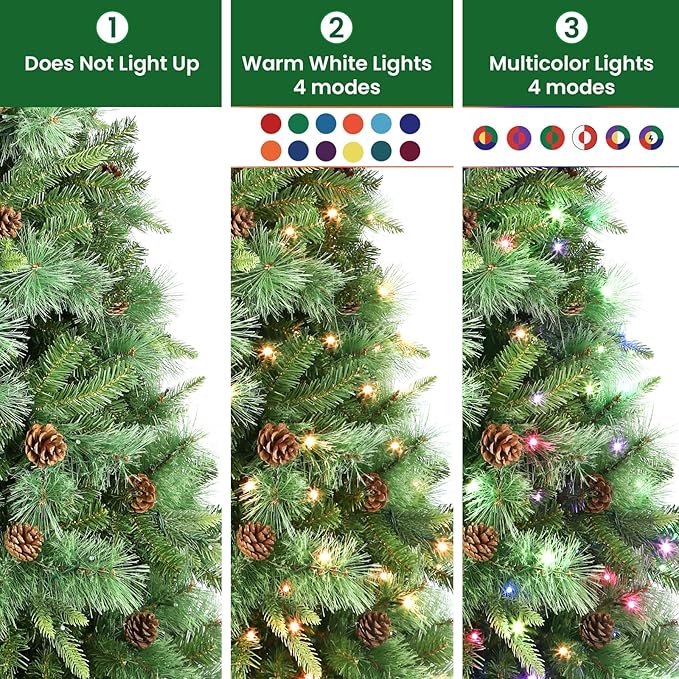 SHareconn 4ft Prelit Artificial Hinged Christmas Pine Tree with Remote Control, Upgraded Version with Pre-Lit 180 Led Color Changing RGB Lights, Pine Cones, Perfect Choice for Xmas Decoration, 4 FT